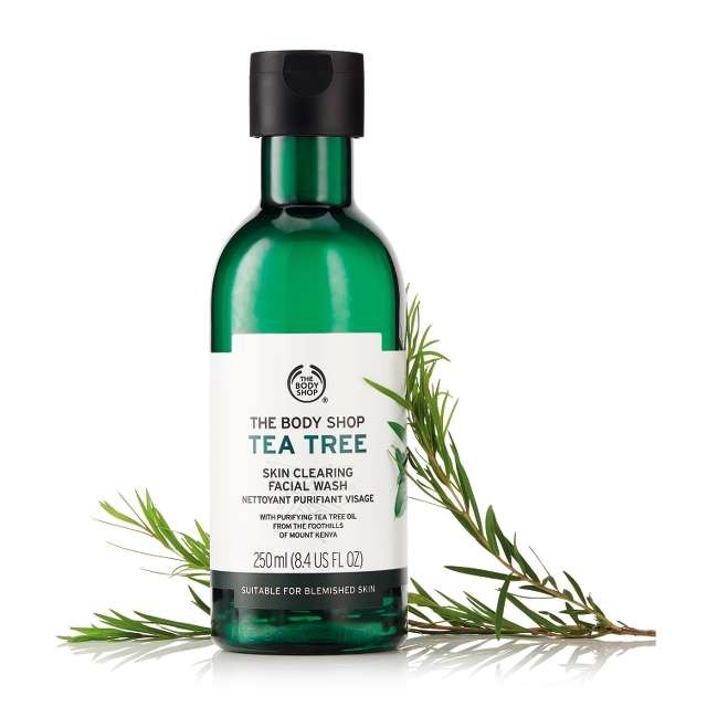 The Body Shop Tea Tree Skin Clearing Facial Wash with pine leaf