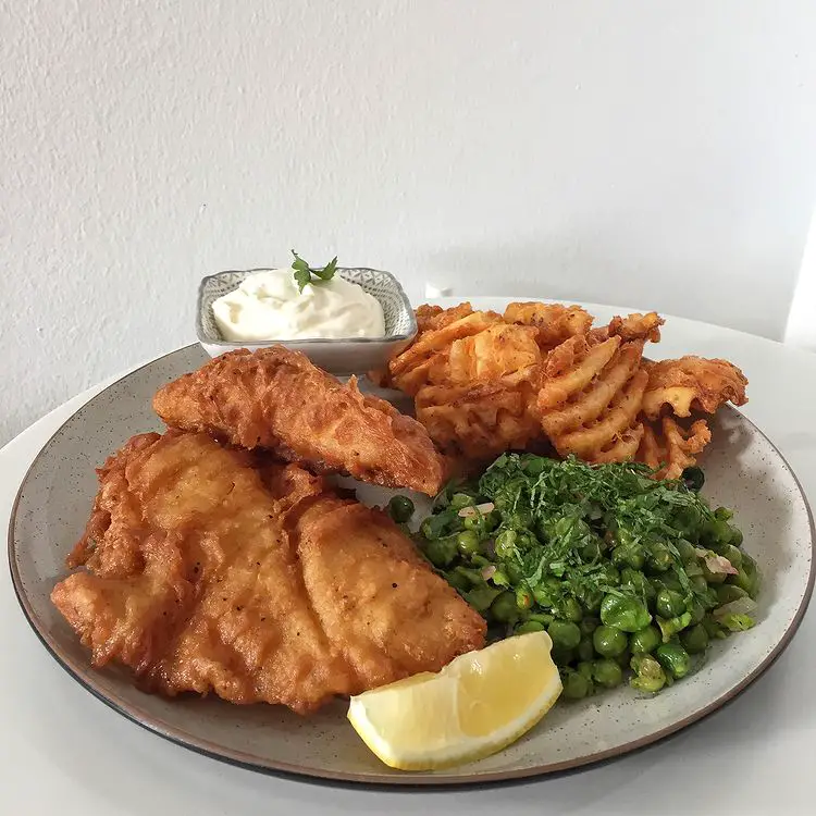 fish and chips dish in the cafe