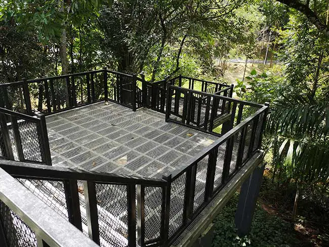 metal stairs leading to the steel suspension bridge in bukit gasing