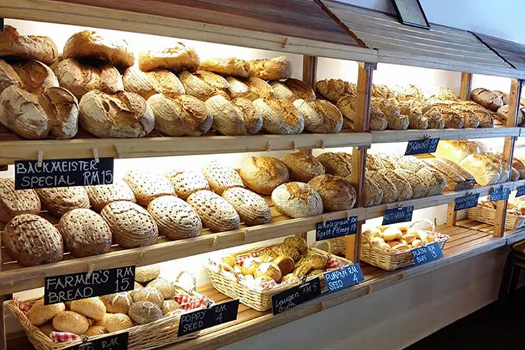 shelves of bread in this german ttdi cafe