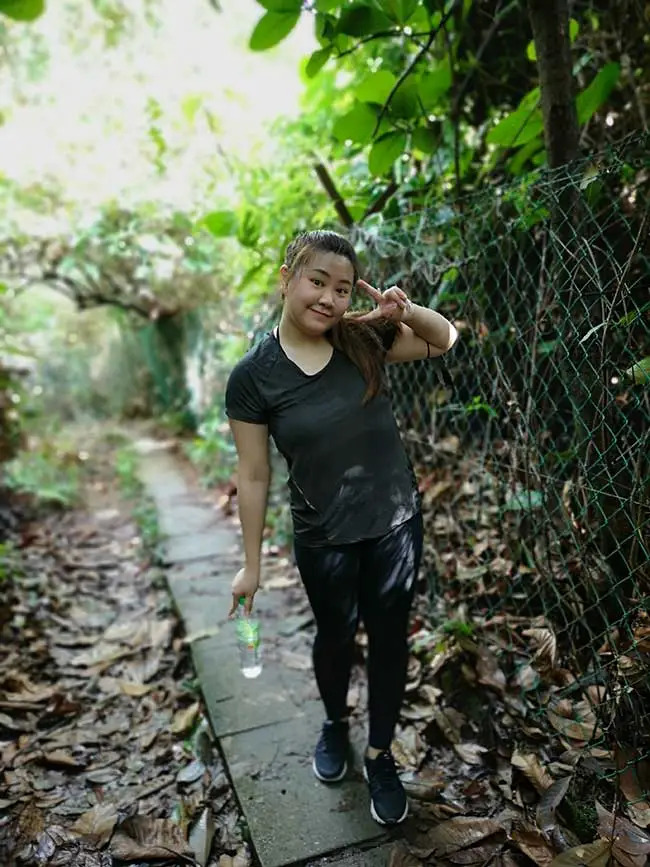 valerie posing on the paved trail