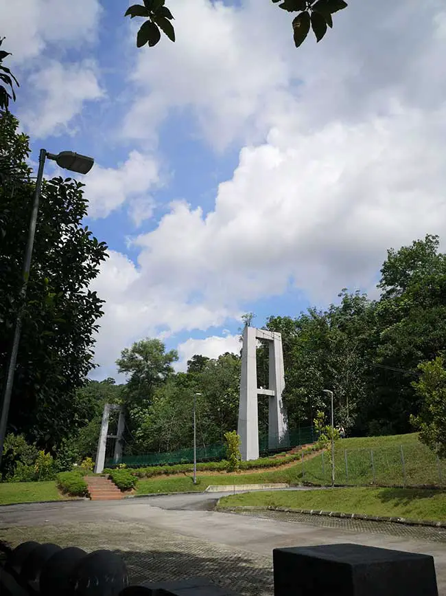 view of the steel suspension bridge from far