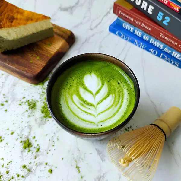 green tea latte served in say cheese cafe