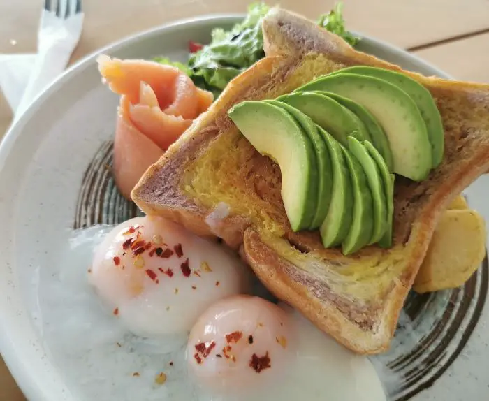 breakfast avocado egg and salmon
