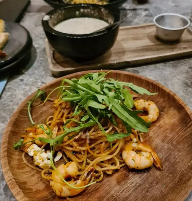 fried prawn noodle with arugula at Sharing Plates melaka