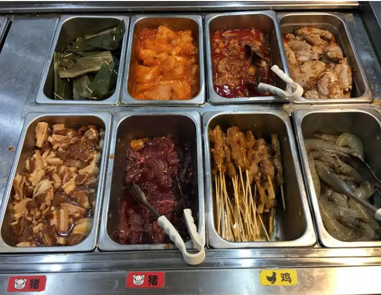 a lot of meat choices available at zhong hua hotpot near bugis