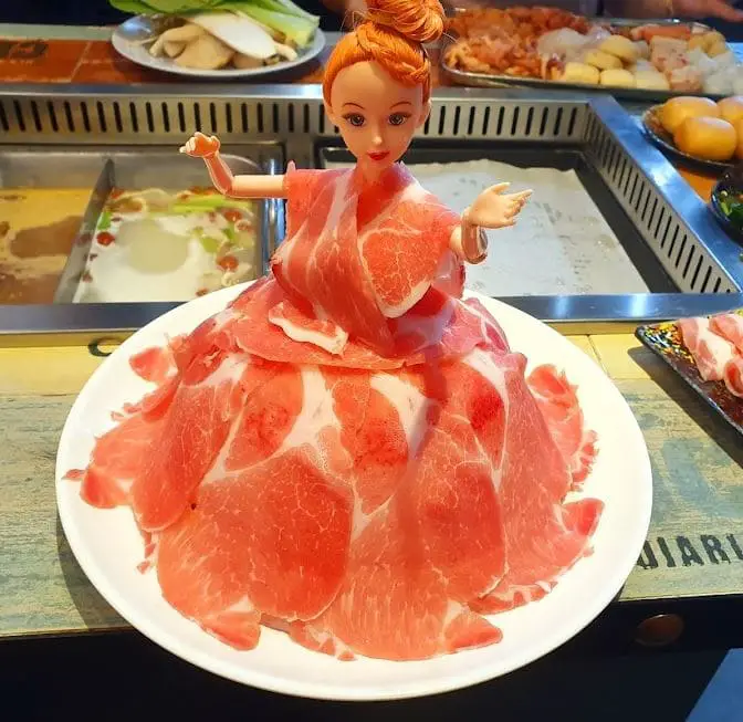 creepy barbie meat dress served in bugis bbq and hotpot restaurant