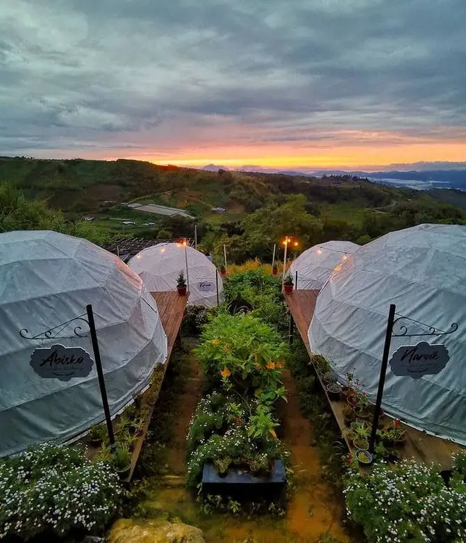 garden overlaying the glamping camps