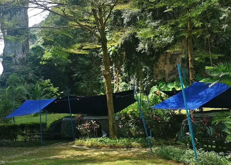 glamping tents setup along the lake