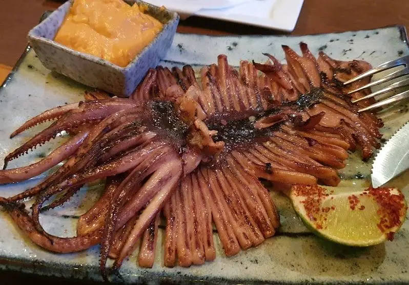 grilled squid with lime and sauce on the side at joo bar bugis korean food