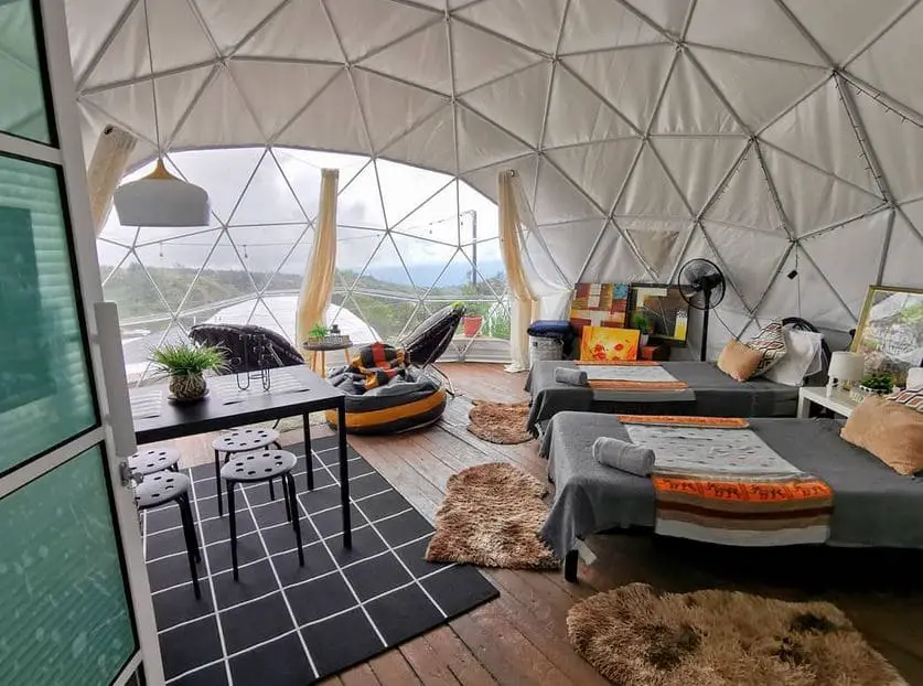 interior layout of glamping tent