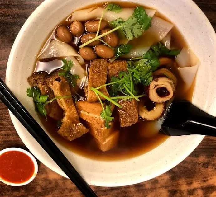 pork broth soup vegetarian version in pine tree cafe