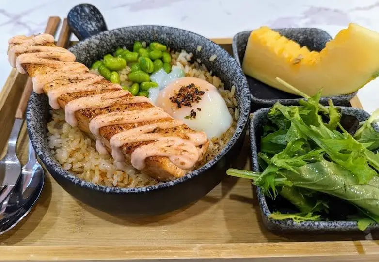 salmon mentai rice bowl is a delight in menage dog cafe singapore