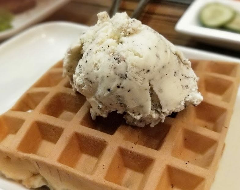 simple waffle and cookies and cream ice cream in korean fusion bbq bugis