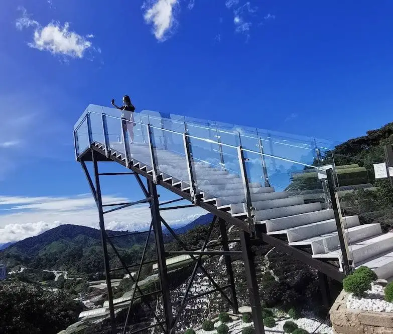 stairs to the sky from a slope angle