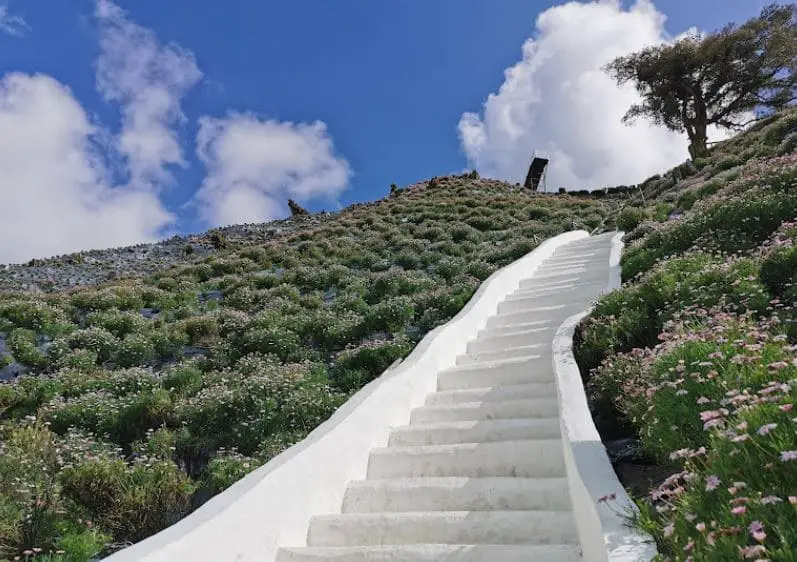 white stairs up the hill with the santorini vibe