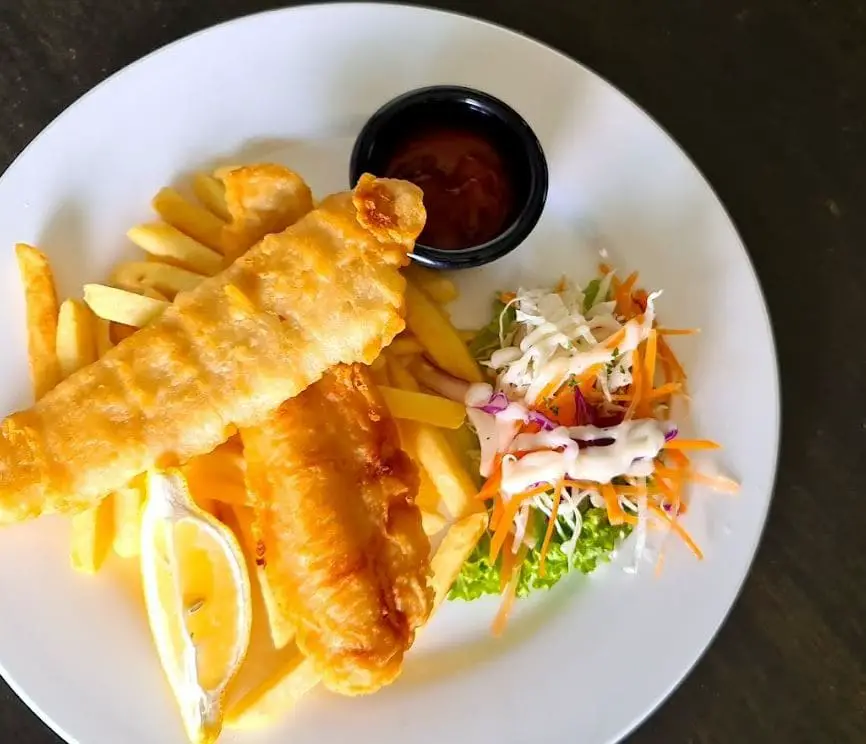 fish and chips breakfast at english coffee house