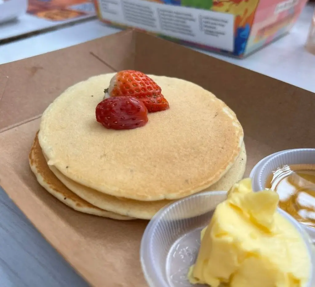 strawberry pancake with butter and honey served at 200 seeds cafe for breakfast