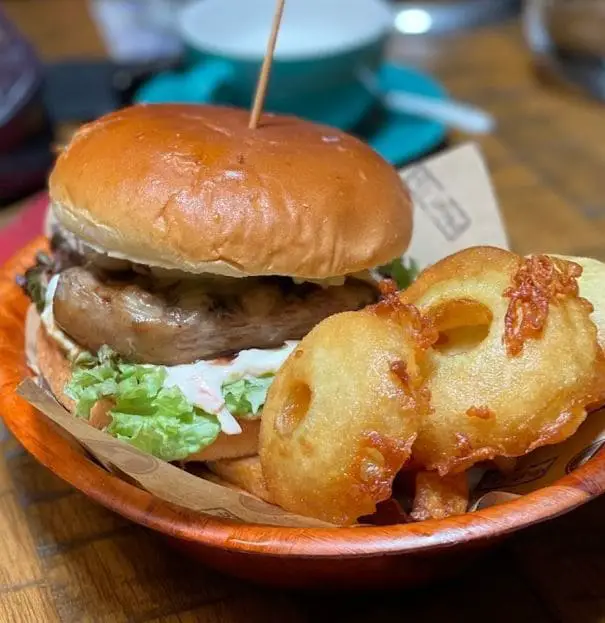 hamburger with large patty in emily steakhouse western food penang