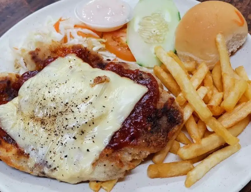 steak with cheese and fries by hainan western food