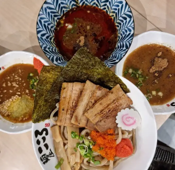 chashu ramen with variety of dipping sauce at Menya Kokoro Mazesoba Izakaya restaurant