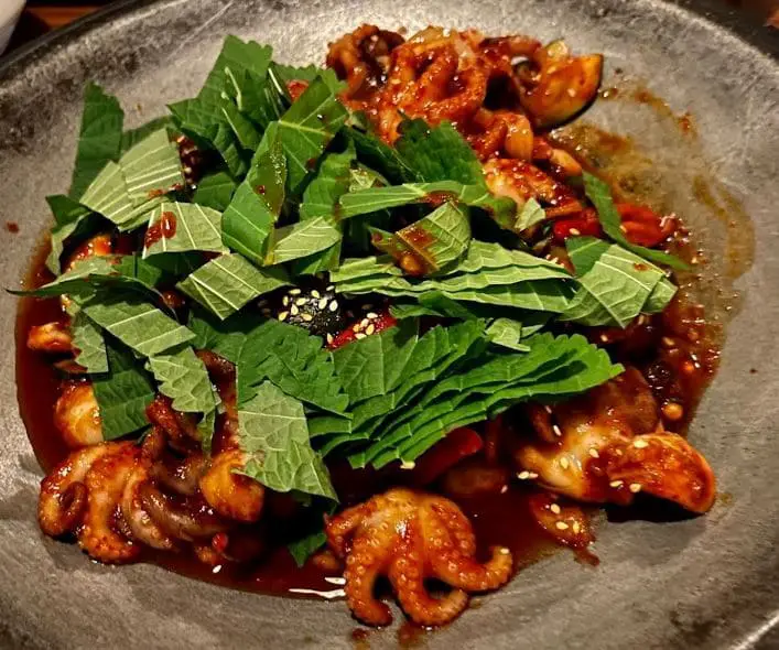 pan seared little octopus is one of the famous korean food in todamgol tanjong pagar