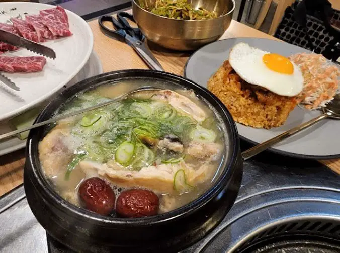 rice dishes and korean chicken soup in go kbbq
