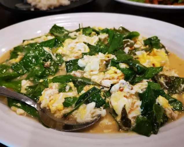 spinach and egg thai dish in hana thai kitchen pulau tikus