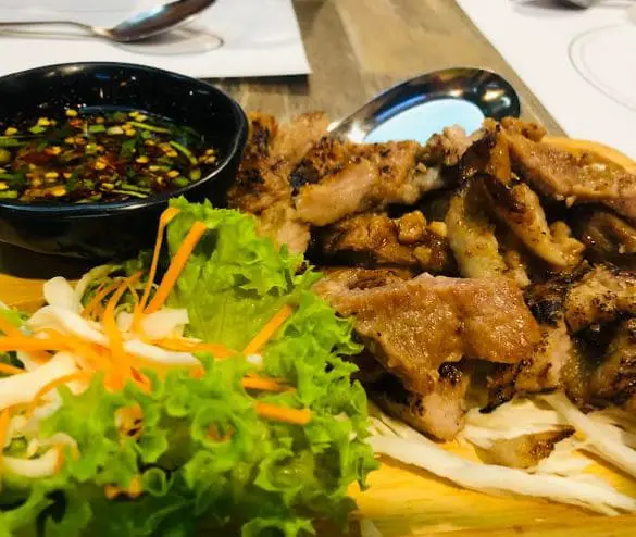 thai food penang fried pork meat at blue chang restaurant