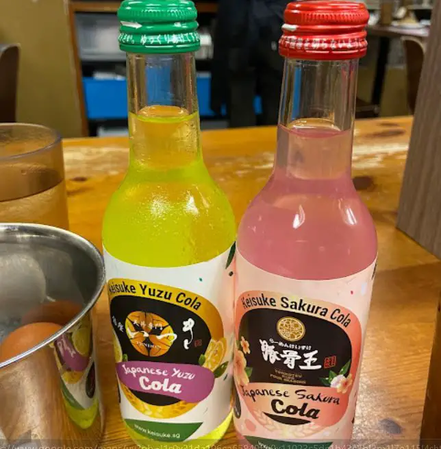 yuzu and sakura cola served in ramen keisuke