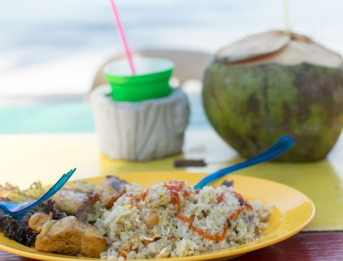 fried rice and coconut juice served at the lazy boys cafe