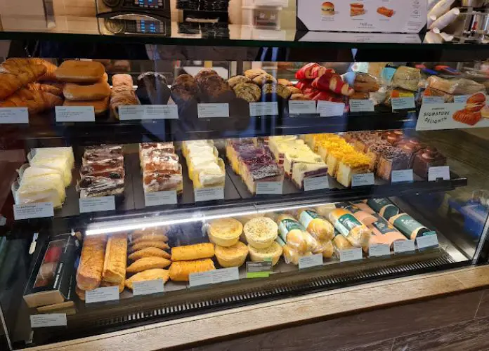 loaded display case of baked goods