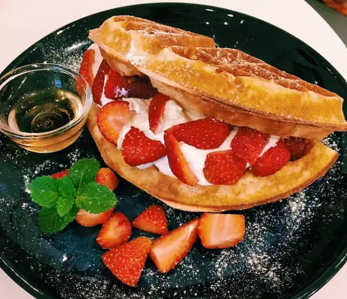 strawberry waffle from soft launch cafe in sri petaling