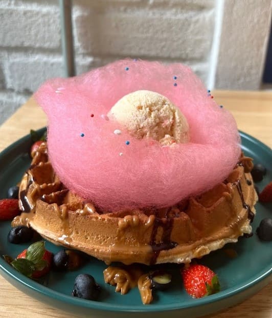 cotton candy waffle at Little Chirpy Hub