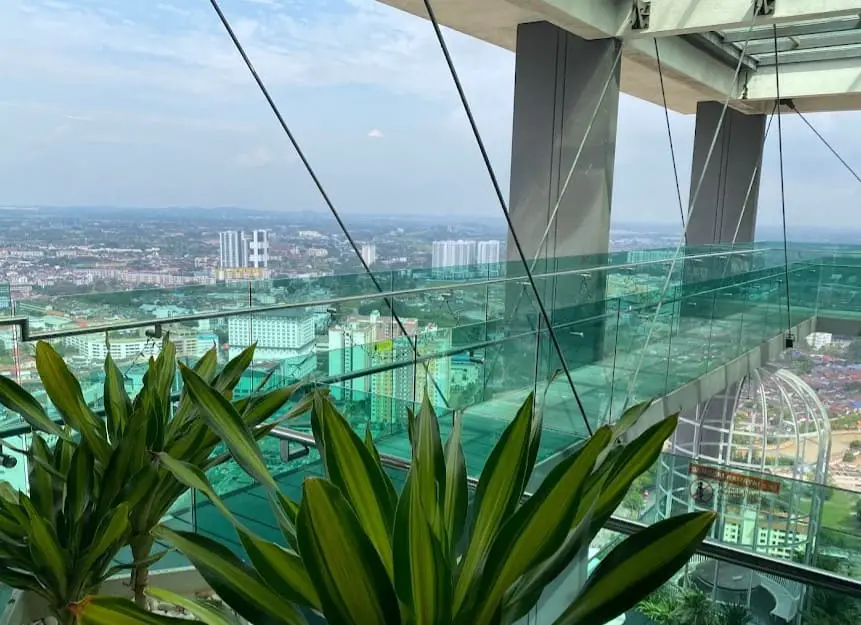 glass bridge view at the shore sky tower in melaka