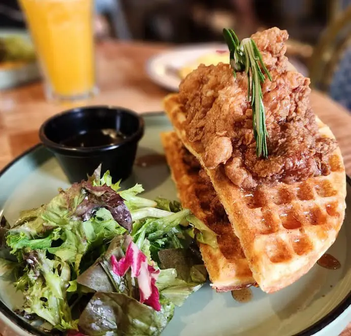 waffle salad at The Foxhole Bakery Cafe