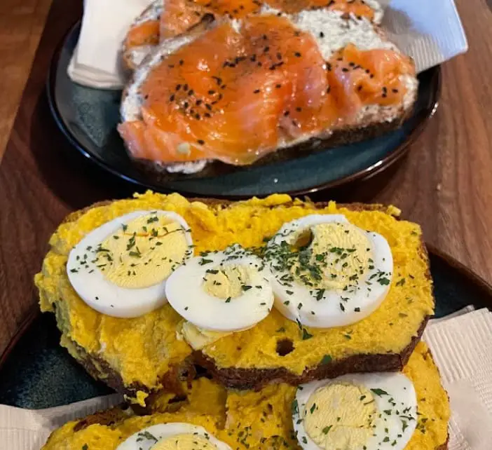 Beatrice Society signature egg toast and salmon toast in toronto canada