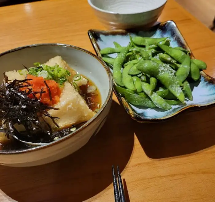 agedashi tofu and edamame at Miyabi