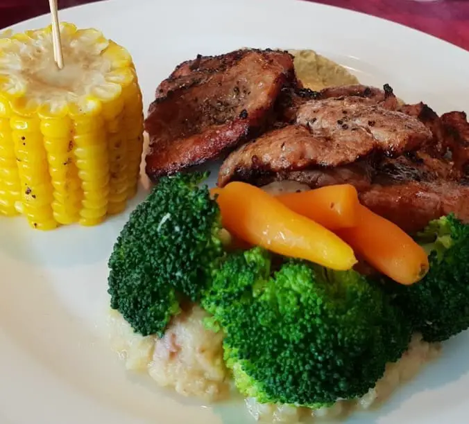 basic western food plate with corn meat and broccoli from Rockwall Grill & Bistro western food pj