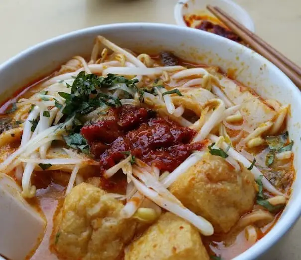 close up bowl of asam laksa from Nyonya Delight Homestyle Cooked Food