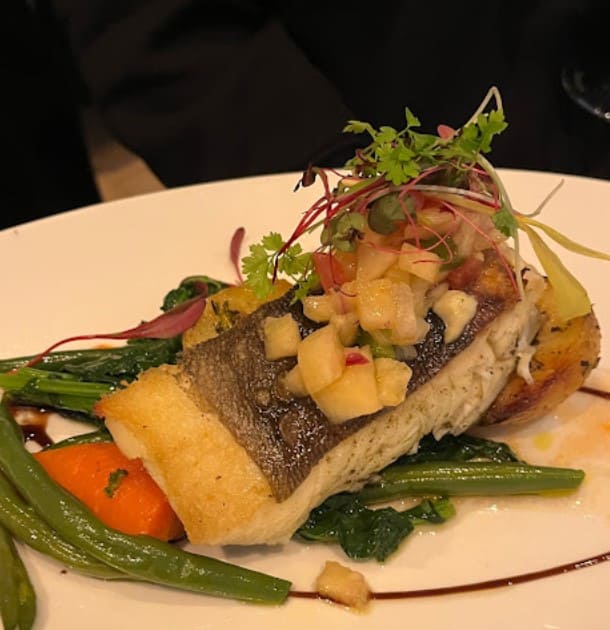 fish and vegie dish from Carisma italian restaurant in toronto