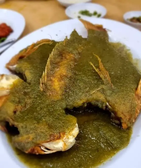 fish with green sauce from Garden Seafood Restaurant
