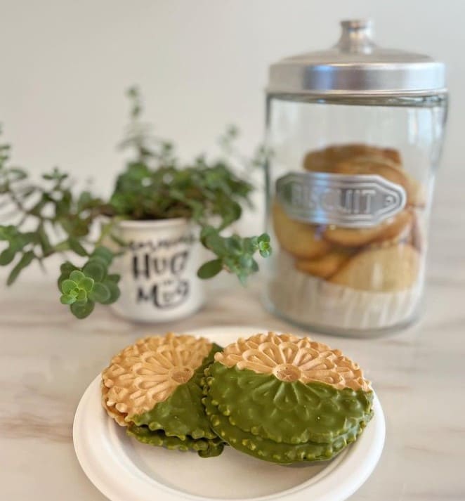 matcha dipped cookies and madeleines at the bernese barista toronto