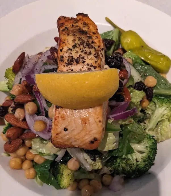 salmon and italian vege style from The Olive Press