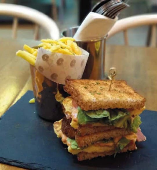 stacked toast and fries from Tedboy