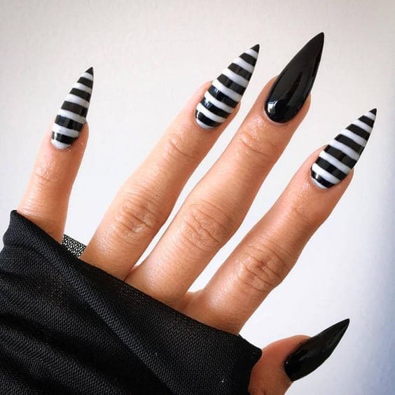 black and white striped nails
