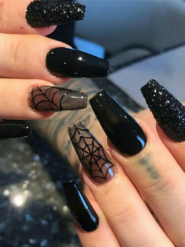 black long spider web nails