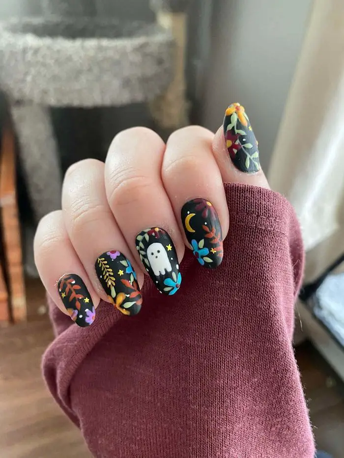 colorful halloween ghost nails