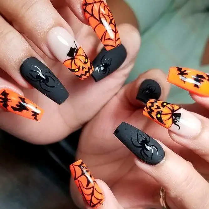 jacko lantern and spider themed nail art
