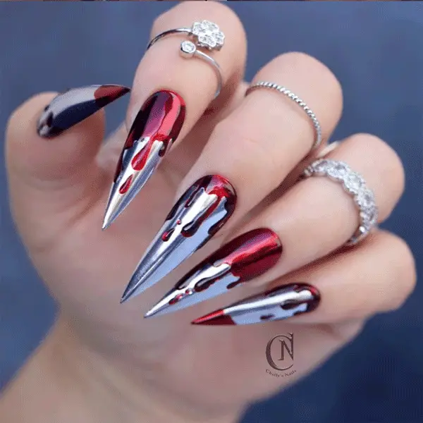 metallic bloody nail art